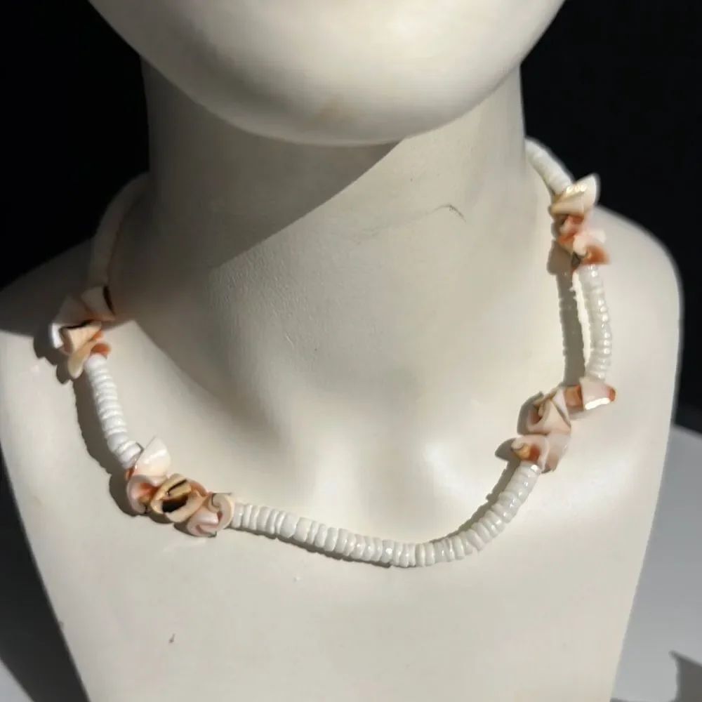 Bundle Sale 3 for $15 | White and Coral Shell Chip Necklace
